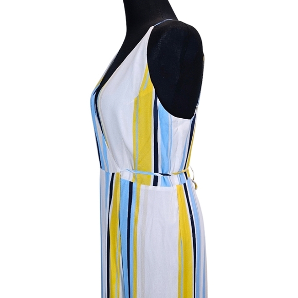 Yumi Kim Striped V-Neck Wrap Full Length Maxi Dress Medium White Spaghetti Strap - Picture 9 of 14